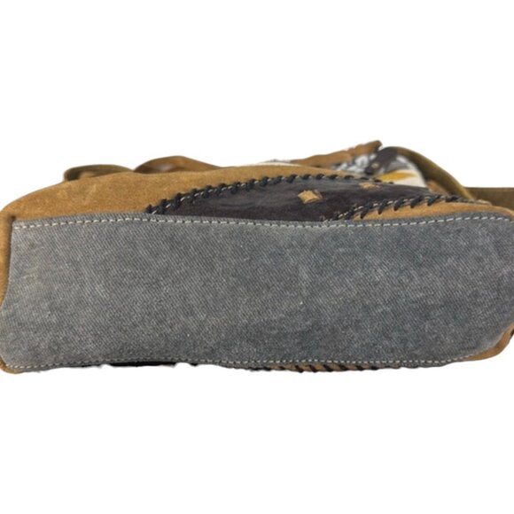 Myra Bag Coyote Bluff Fringed Leather, Weave and Calf Hair Crossbody Bag NWT - Picture 16 of 17